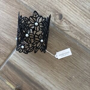 Black lace metal flower thick cuff bracelet Park Lane New w/ Tags